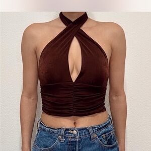 Mixed threads Brown Halter Top